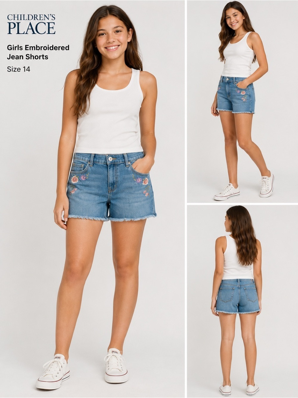 CHILDREN’s PLACE girls embroidered jeans shorts /size 14